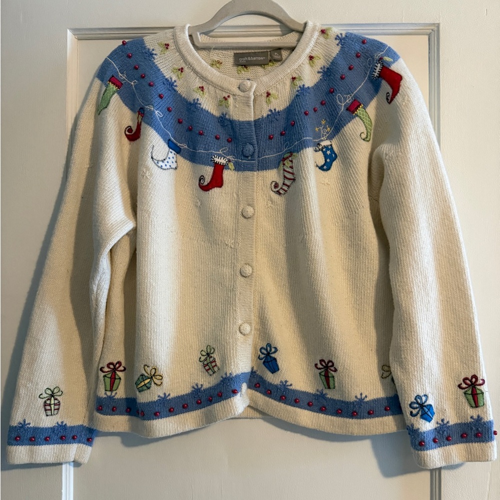 Vintage Croft & Barrow Wool Angora Ugly Christmas Stockings Sweater PL